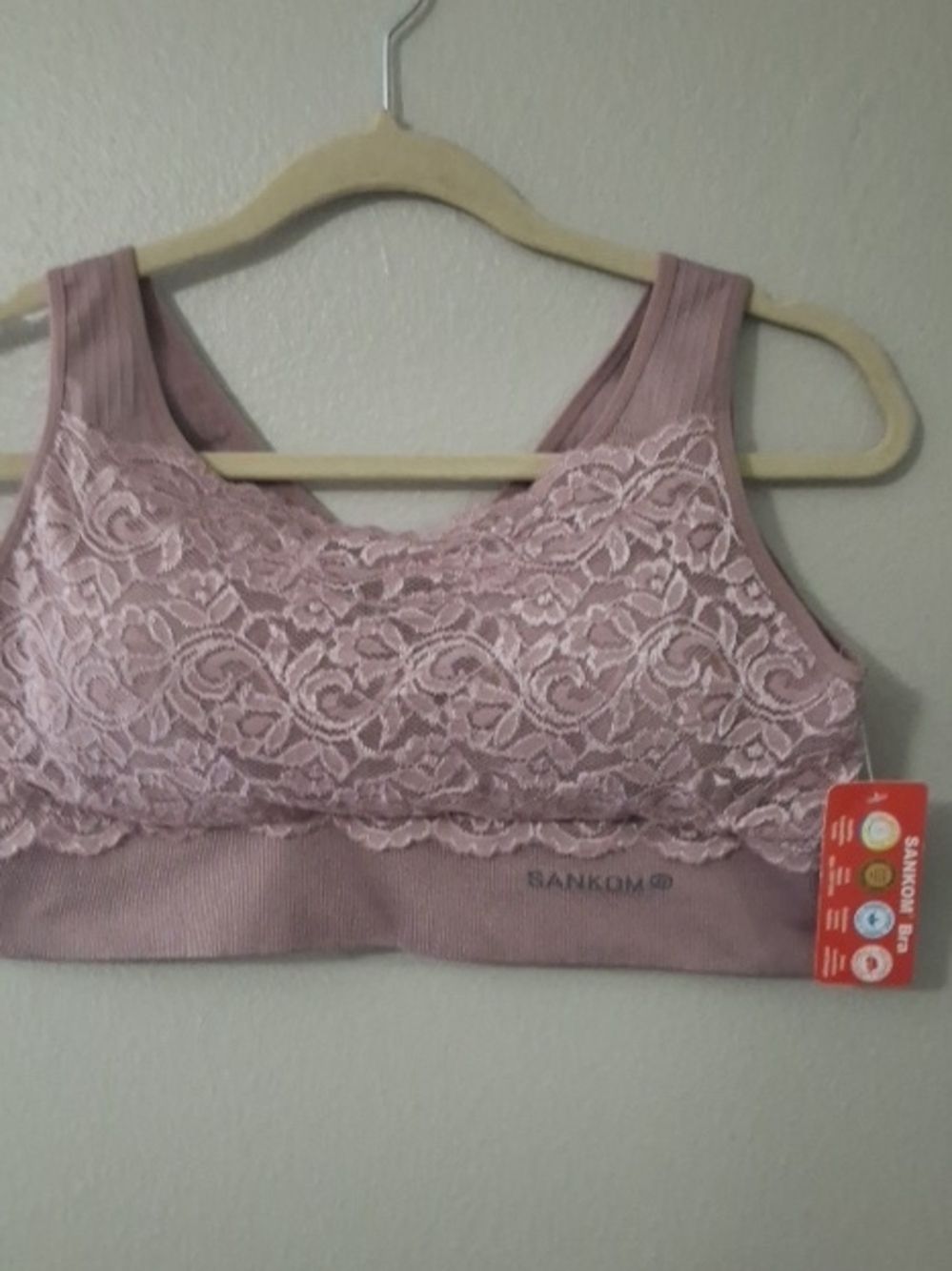Lace-Trim Comfort Bra in Mauve Pink Sz XL by Sankom NWT